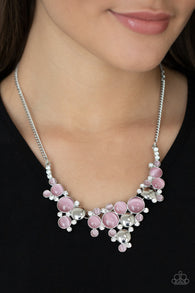 Paparazzi " Fairytale Affair" Silver Metal & Pink Cat's Eye Bib Necklace Set