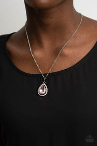 Paparazzi " Duchess Decorum " Silver & Pink & White Halo Teardrop Rhinestone Necklace Set