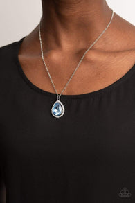 "Duchess Decorum" Silver & Blue & White Halo Teardrop Rhinestone Necklace Set