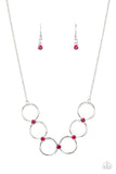 Paparazzi " Regal Society " Silver Metal & Pink Rhinestone Multi Circle Necklace Set