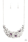 "Fabulously Fragmented" Silver Metal Purple Rhinestone Bib Necklace Set