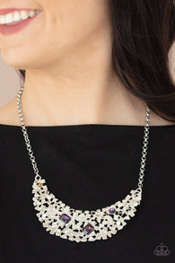 "Fabulously Fragmented" Silver Metal Purple Rhinestone Bib Necklace Set