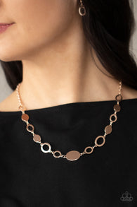 "Working Oval Time" Rose Gold Metal Necklace Set