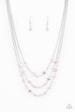 "Let The Record Glow" Silver Metal & Pink Pearl Multi Layered Necklace Set