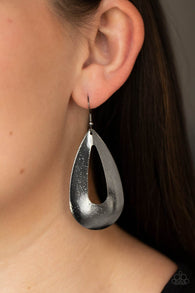 Paparazzi " Hand it Oval " Black Metal & High Polished Hammered Oval Dangle Earrings