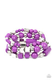 "Perfectly Prismatic" Silver Metal Purple Multi Shaped Bead Stretch Bracelet
