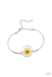 Paparazzi "Cottage Season" Silver Metal & White Real Yellow Flower in Acrylic Clasp Bracelet