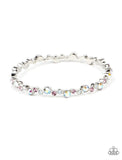 "Twinkly Trendsetter" Silver Metal & Iridescent Rhinestone Bangle Bracelet