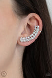 "Double Down on Dazzle" Silver Metal White Pearl& Rhinestone Ear Climber Earrings