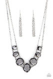 Paparazzi " Absolute Admiration " Silver Metal & Gray Smoky Gem Necklace Set