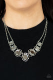 Paparazzi " Absolute Admiration " Silver Metal & Gray Smoky Gem Necklace Set