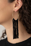 Paparazzi " Flauntable Fringe " Gold Metal & Black Cording Tassel Hoop Earrings