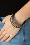 "How Do You Stack Up" Gunmetal Mixed Textured Bangle Bracelets Set of 7