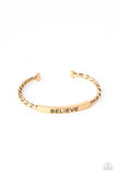 "Keep Calm and Believe" Gold Metal "BELIEVE" Twisted Inspirational Cuff Bracelet