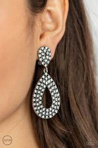 Paparazzi " Pack in the Pizzazz " Silver Metal & Clear/White Rhinestone Clip-On Earrings