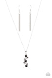 "Classically Clustered" Silver Metal & Black/Hematite/Clear Rhinestone Necklace Set