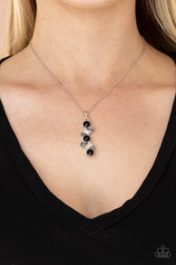 "Classically Clustered" Silver Metal & Black/Hematite/Clear Rhinestone Necklace Set