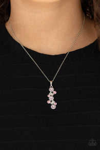 "Classically Clustered" Silver Metal Pink & Clear/White Rhinestone Necklace Set