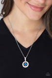 "Springtime Twinkle" Silver Metal & Blue Cat's Eye & White Rhinestone Necklace Set