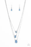 "Dewy Drizzle" Silver Metal & Icy Blue Iridescent Gem 3 Tier Necklace Set