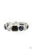 "Extra Exposure" Silver metal Multi Color & Shape Rhinestone Stretch Bracelet