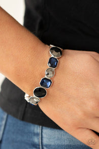 "Extra Exposure" Silver metal Multi Color & Shape Rhinestone Stretch Bracelet