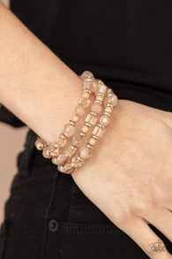 "Girly Girl Glimmer" Brown, Tan & Silver Faceted Bead Flexible COIL Bracelet