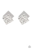 "Square With Style" Silver Metal High Polish & Hammered Textured Post Earrings