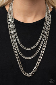 Paparazzi "Chain of Champions" Silver Metal Multiple Chain Link & Layered Necklace Set