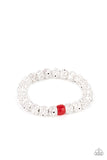 "Zen Second Rule" White Polka Dot and Red Beaded Stretch Bracelet