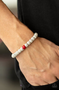 "Zen Second Rule" White Polka Dot and Red Beaded Stretch Bracelet