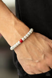 "Zen Second Rule" White Polka Dot and Red Beaded Stretch Bracelet