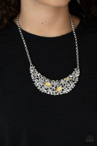 "Fabulously Fragmented" Silver Metal & Yellow Rhinestone Bib Necklace Set