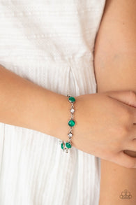 "Use Your Illumination" Silver Metal & Round Green Cats Eye Clasp Bracelet