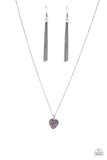 "Pitter-Patter, Goes My Heart" Silver Purple Rhinestone Heart Necklace Set