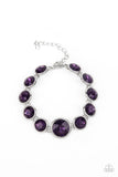 "Lustrous Luminosity" Silver Metal & Round Purple Rhinestone Clasp Bracelet