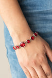 "Lustrous Luminosity" Silver Metal & Round Red Rhinestone Clasp Bracelet