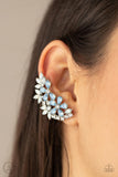 "Garden Party Powerhouse" Silver Metal Floral Rhinestone Ear Climber Earrings