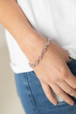 Paparazzi " Blissfully Beaming " Silver Metal & Oval Pink Cat's Eye Stones Bracelet