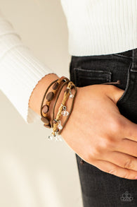 "Run the Rapids" Brown Leather With Cording & Wooden Beads Urban Bracelet