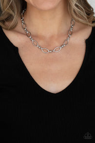 Paparazzi " Defined Drama " Silver Metal Classic Large Fancy Chain Link Necklace Set