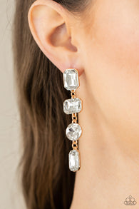 "Cosmic Heiress" Gold Metal & Multi Shape White/Clear Rhinestone Earrings