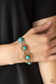 "Bodaciously Badlands" Silver Metal Orange & Blue Crackle Stone Clasp Bracelet