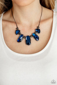 "Cosmic Cocktail" Gunmetal & Blue Glittery Gem & Hematite Necklace Set