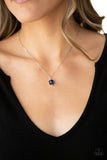 "Undeniably Demure" Silver Metal Blue Round Rhinestone Solitaire Necklace Set