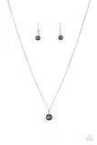 "Undeniably Demure" Silver Metal Grey Round Rhinestone Solitaire Necklace Set