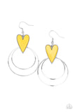 Paparazzi " Happily Ever Hearts " Silver Metal & Yellow Acrylic Heart in a Hoop Earrings