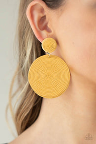 "Circulate the Room" Yellow Twine Cords Wrapped Post Earrings