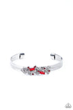 "A Chic Clique" Silver Metal With Red & White Rhinestones Cuff Bracelet