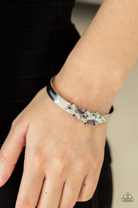 Paparazzi " A Chic Clique " Silver Metal Purple, White & Black Rhinestone Cuff Bracelet